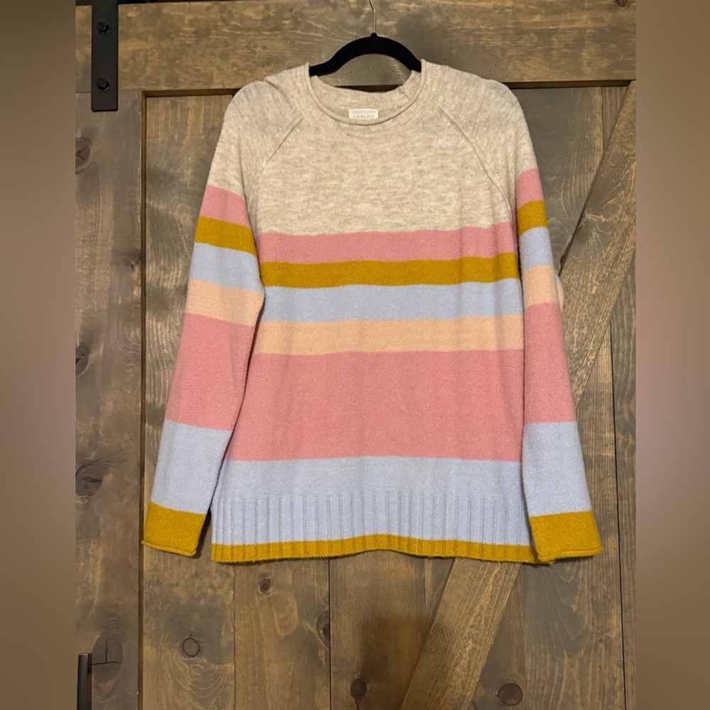 Caslon Women's Sweater with Pink, Blue, and Mustard Stripes